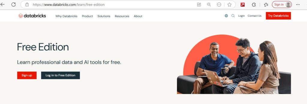databricks free edition signup login page