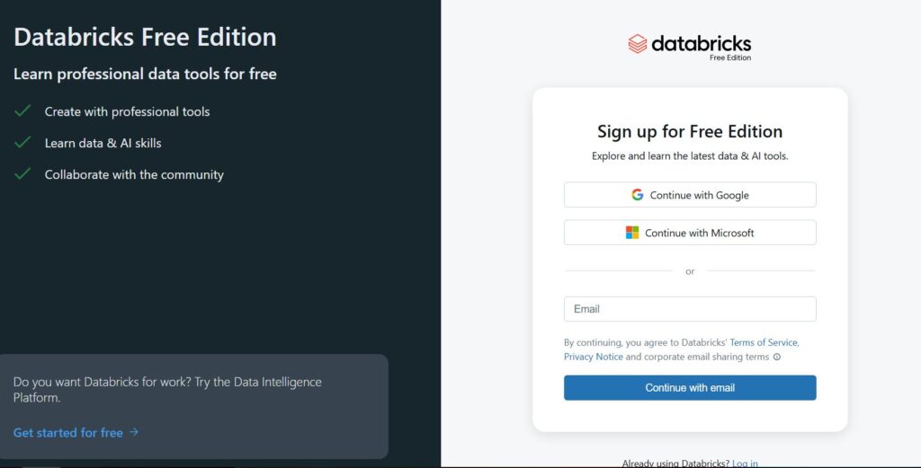 databricks free edition signup page